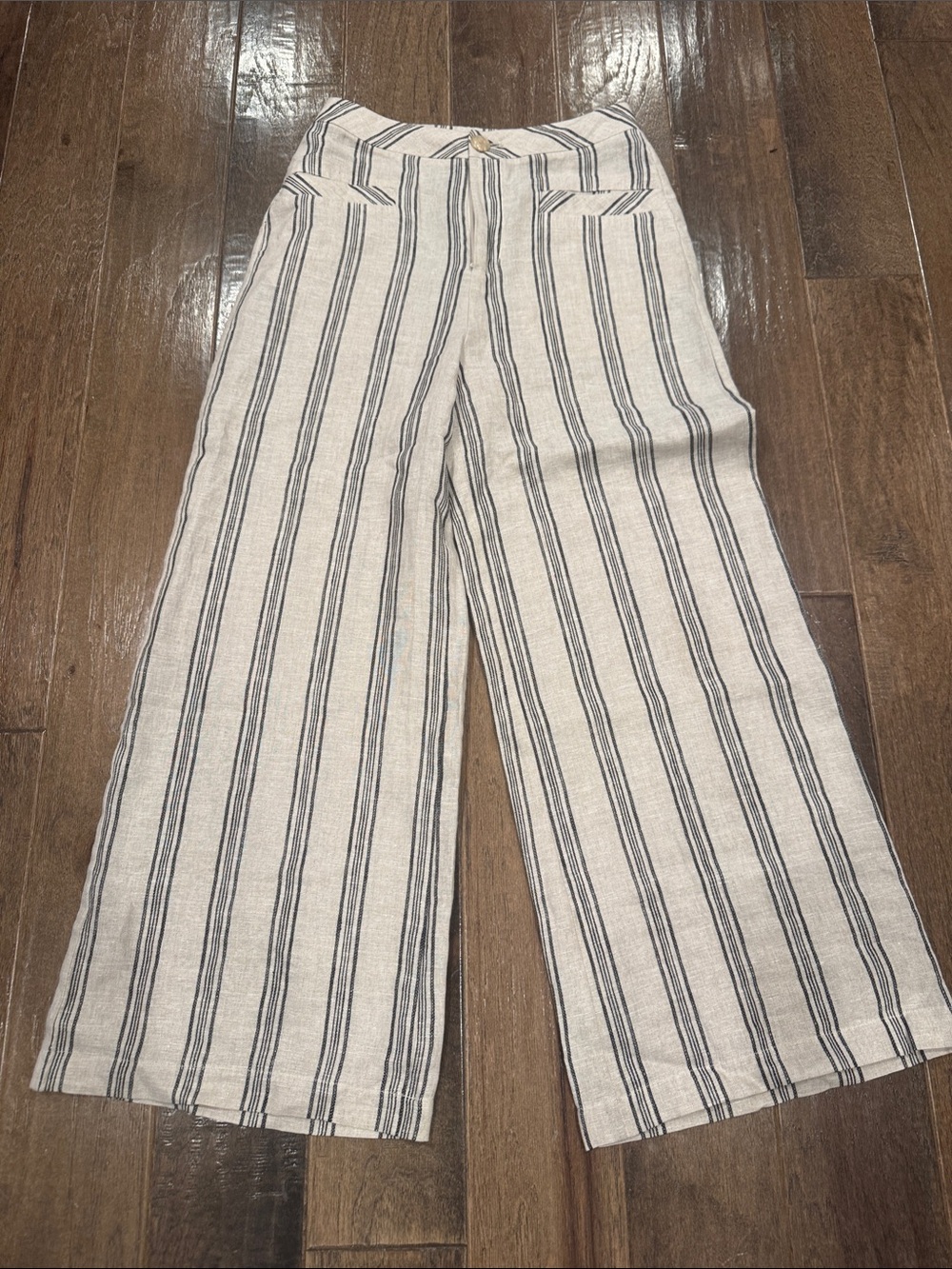 MARE MARE - Anthropologie NWT Striped Wide-Leg Linen Pants in Beige and Navy